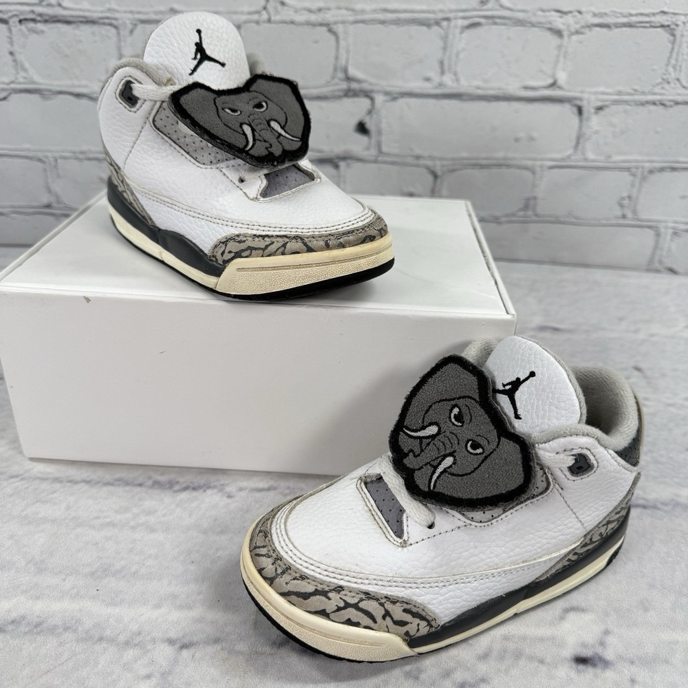 Nike Air Jordan 3‎ Retro Toddler Size 9C Hide And Seek Elephant Shoes FB4415-100 - Picture 3 of 12